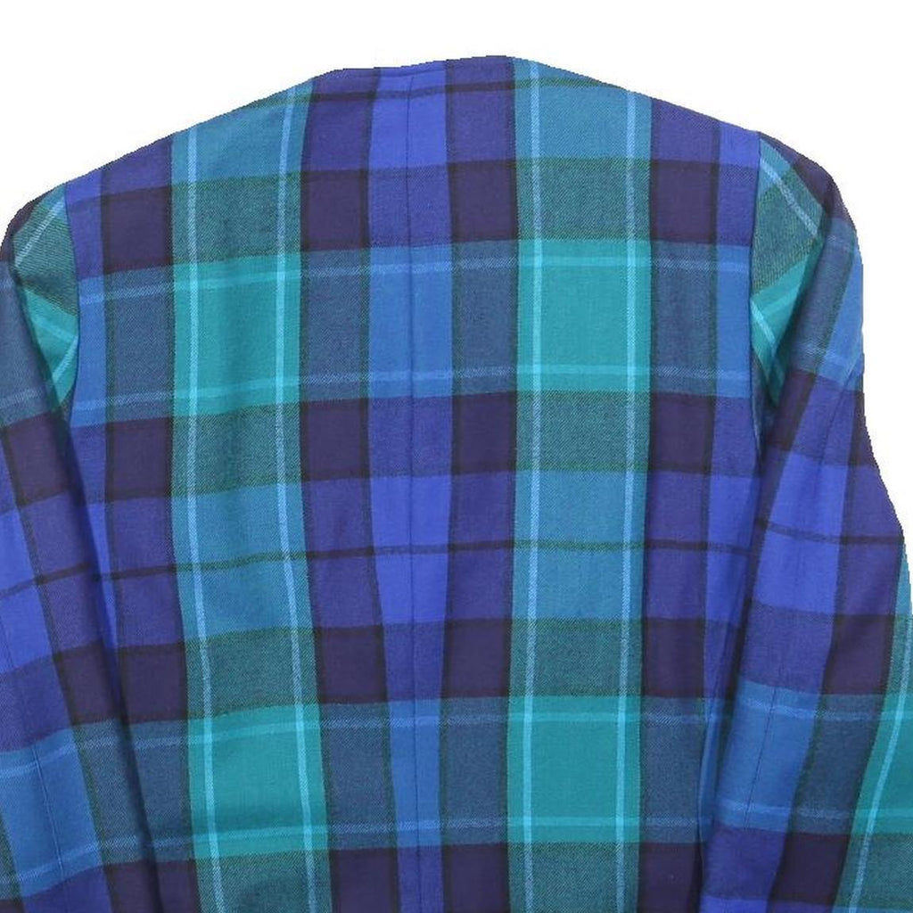 SANDY Womens Blue Jacket L Wool Check Button Closure Stylish Casual