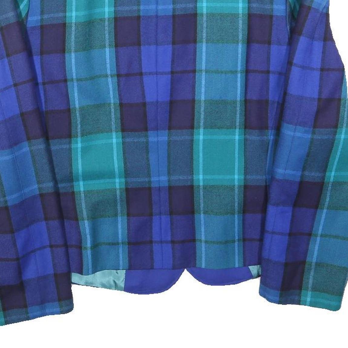 SANDY Womens Blue Jacket L Wool Check Button Closure Stylish Casual