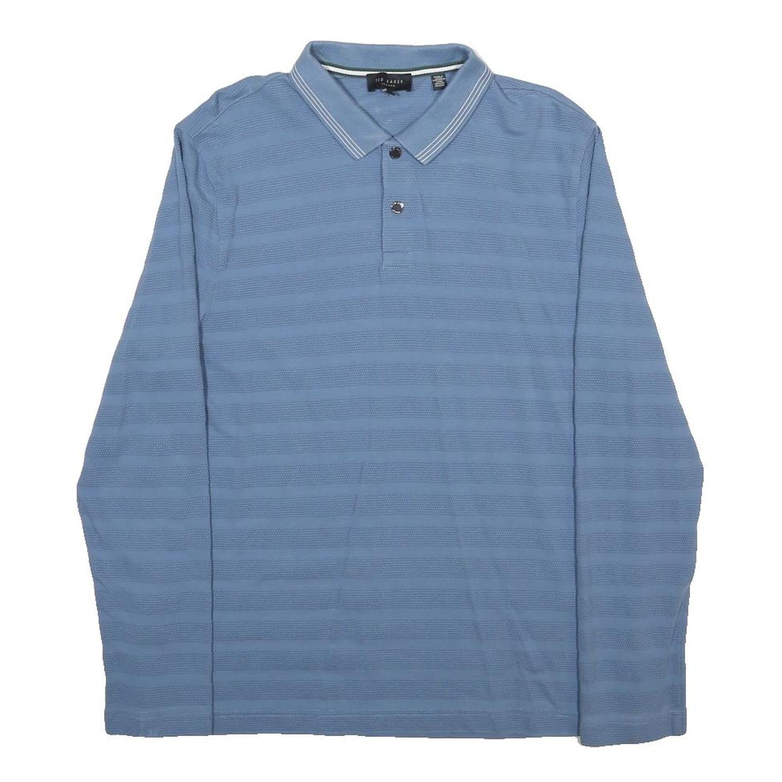 TED BAKER Mens Blue Striped Long Sleeve Polo Shirt L Cotton Classic Fit