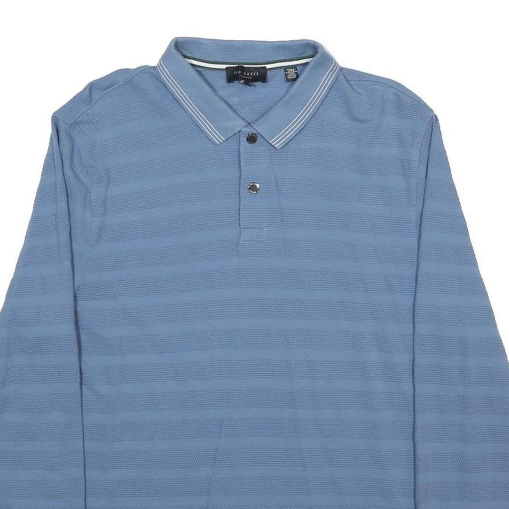 TED BAKER Mens Blue Striped Long Sleeve Polo Shirt L Cotton Classic Fit