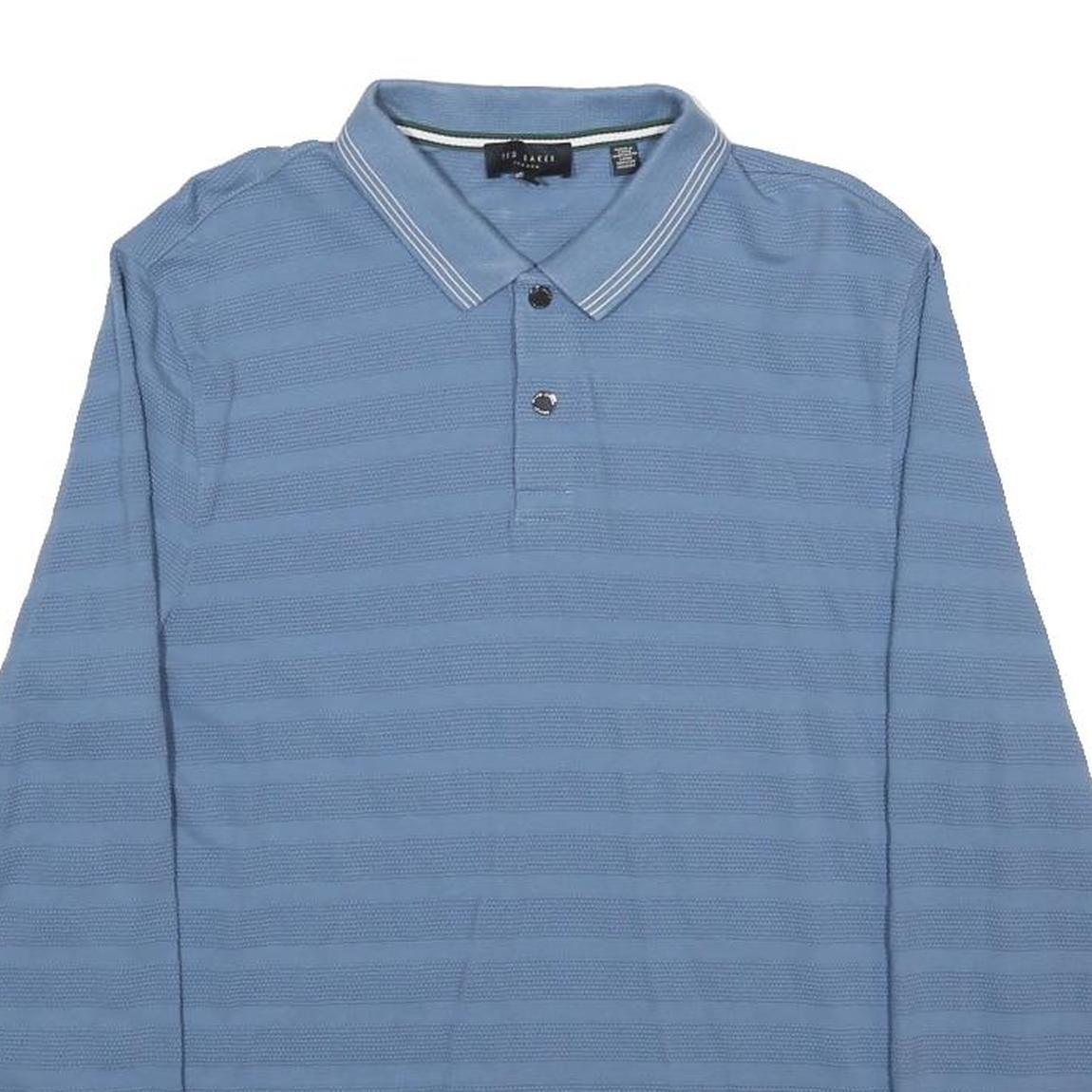 TED BAKER Mens Blue Striped Long Sleeve Polo Shirt L Cotton Classic Fit