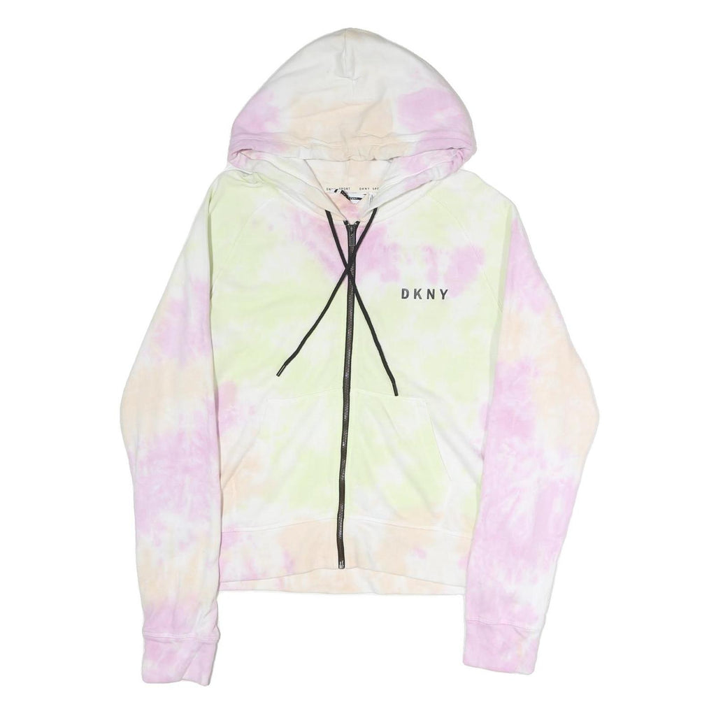 DKNY Womens Multicolour Tie Dye Zip Up Hoodie L Casual Cotton Sweatshirt