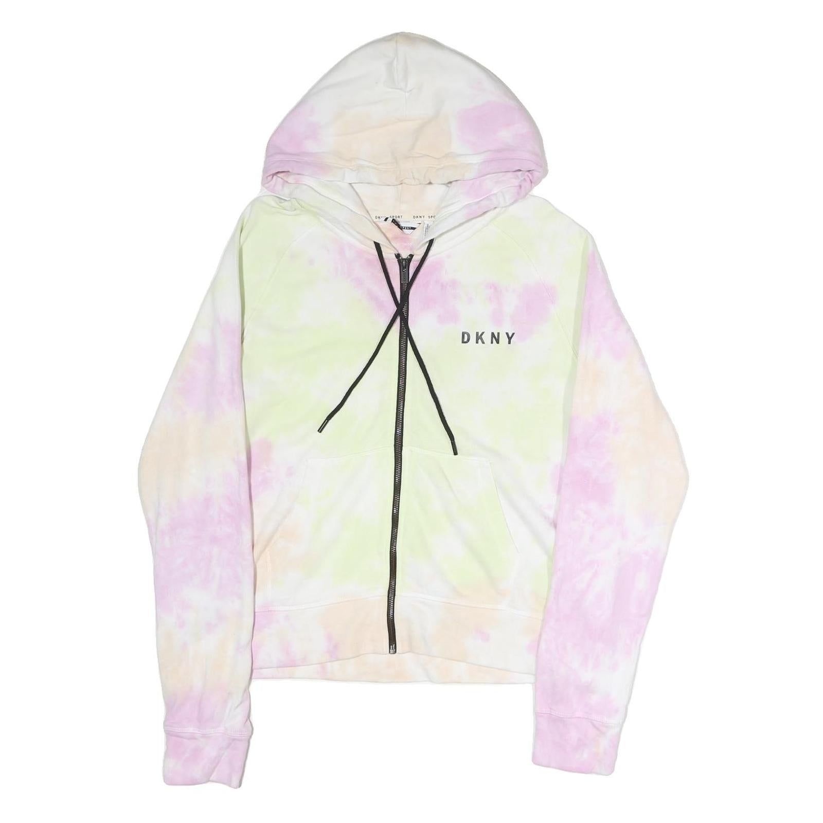 DKNY Womens Multicolour Tie Dye Zip Up Hoodie L Casual Cotton Sweatshirt