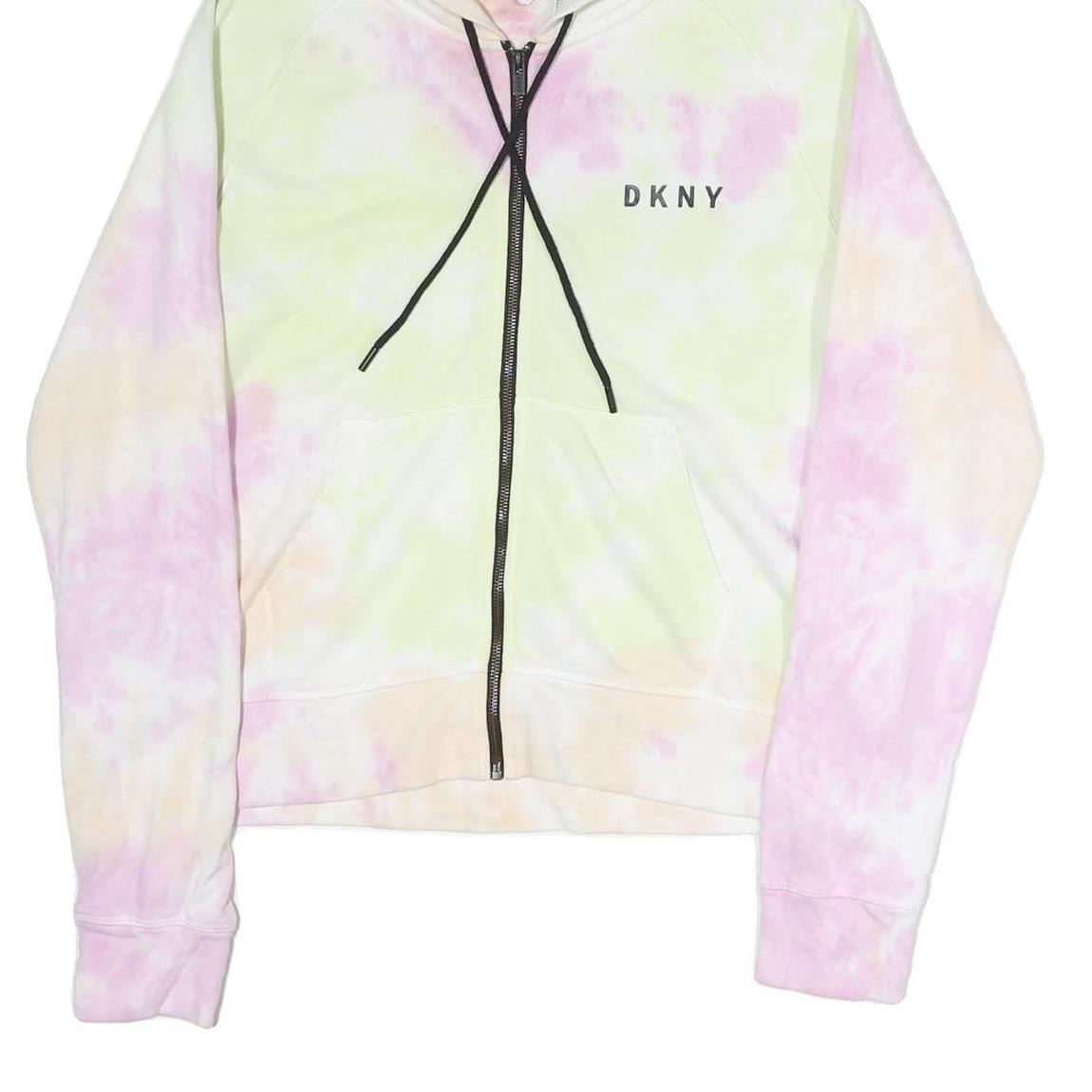 DKNY Womens Multicolour Tie Dye Zip Up Hoodie L Casual Cotton Sweatshirt