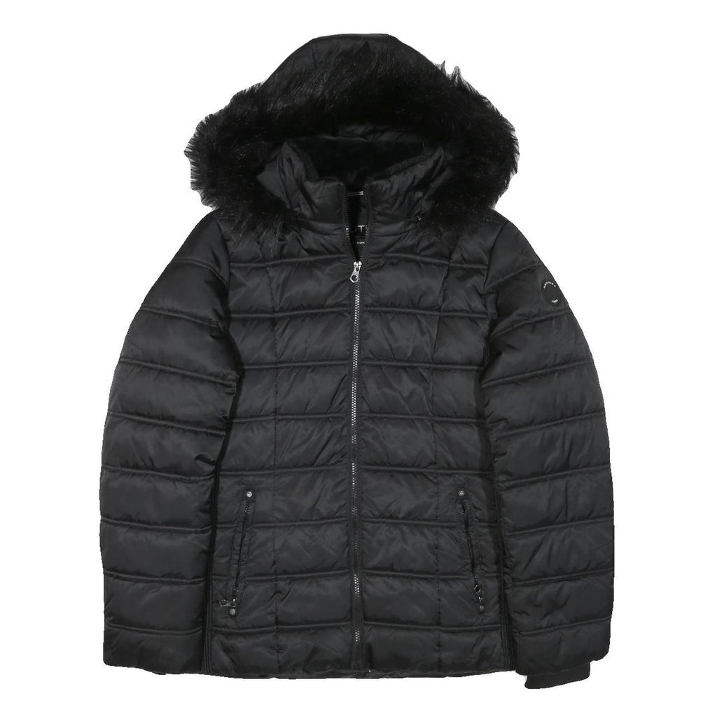 NAUTICA Womens Black Hooded Quilted Jacket L Polyester Blend Zip Puffer Coat