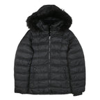 NAUTICA Womens Black Hooded Quilted Jacket L Polyester Blend Zip Puffer Coat