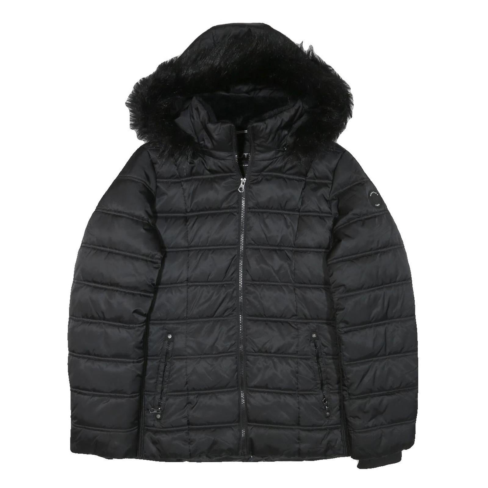 NAUTICA Womens Black Hooded Quilted Jacket L Polyester Blend Zip Puffer Coat