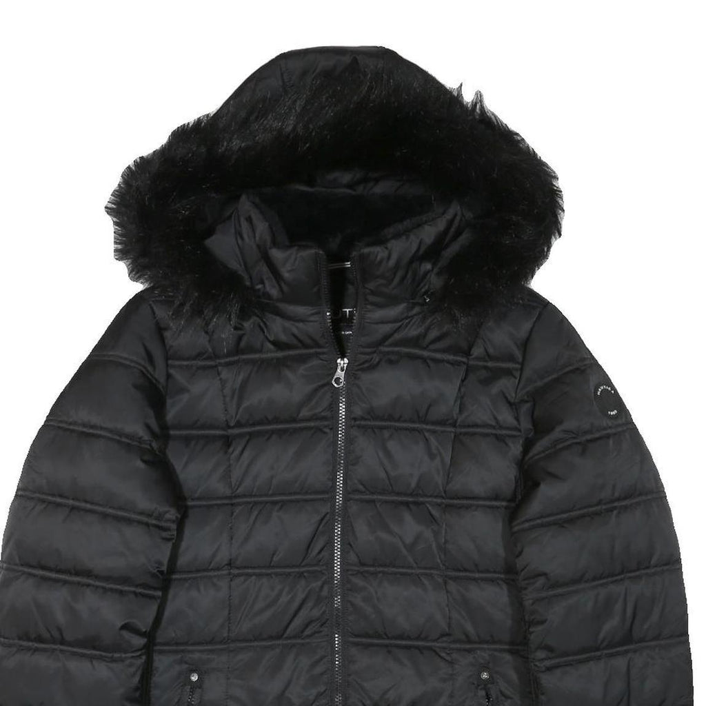 NAUTICA Womens Black Hooded Quilted Jacket L Polyester Blend Zip Puffer Coat