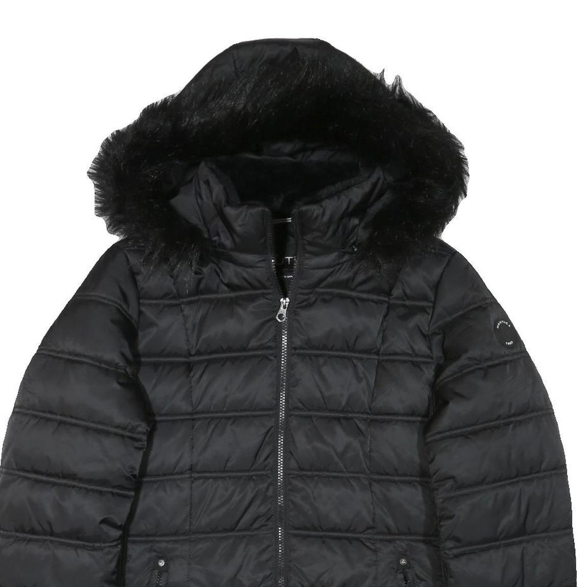 NAUTICA Womens Black Hooded Quilted Jacket L Polyester Blend Zip Puffer Coat
