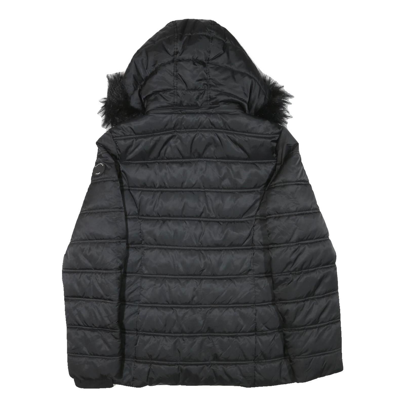 NAUTICA Womens Black Hooded Quilted Jacket L Polyester Blend Zip Puffer Coat