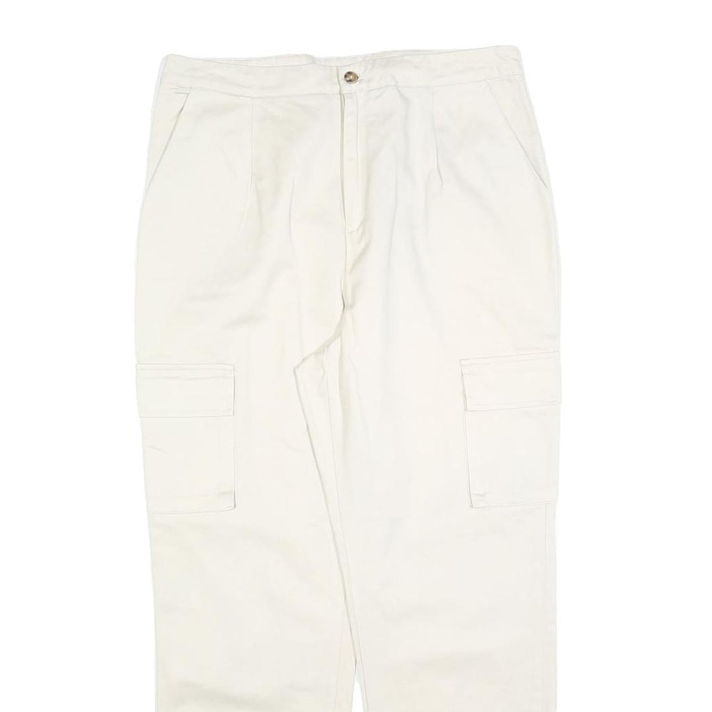Womens Cotton Blend Slim Cargo Trousers White W32 L28 Elastic Hem Zip Closure