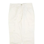 Womens Cotton Blend Slim Cargo Trousers White W32 L28 Elastic Hem Zip Closure