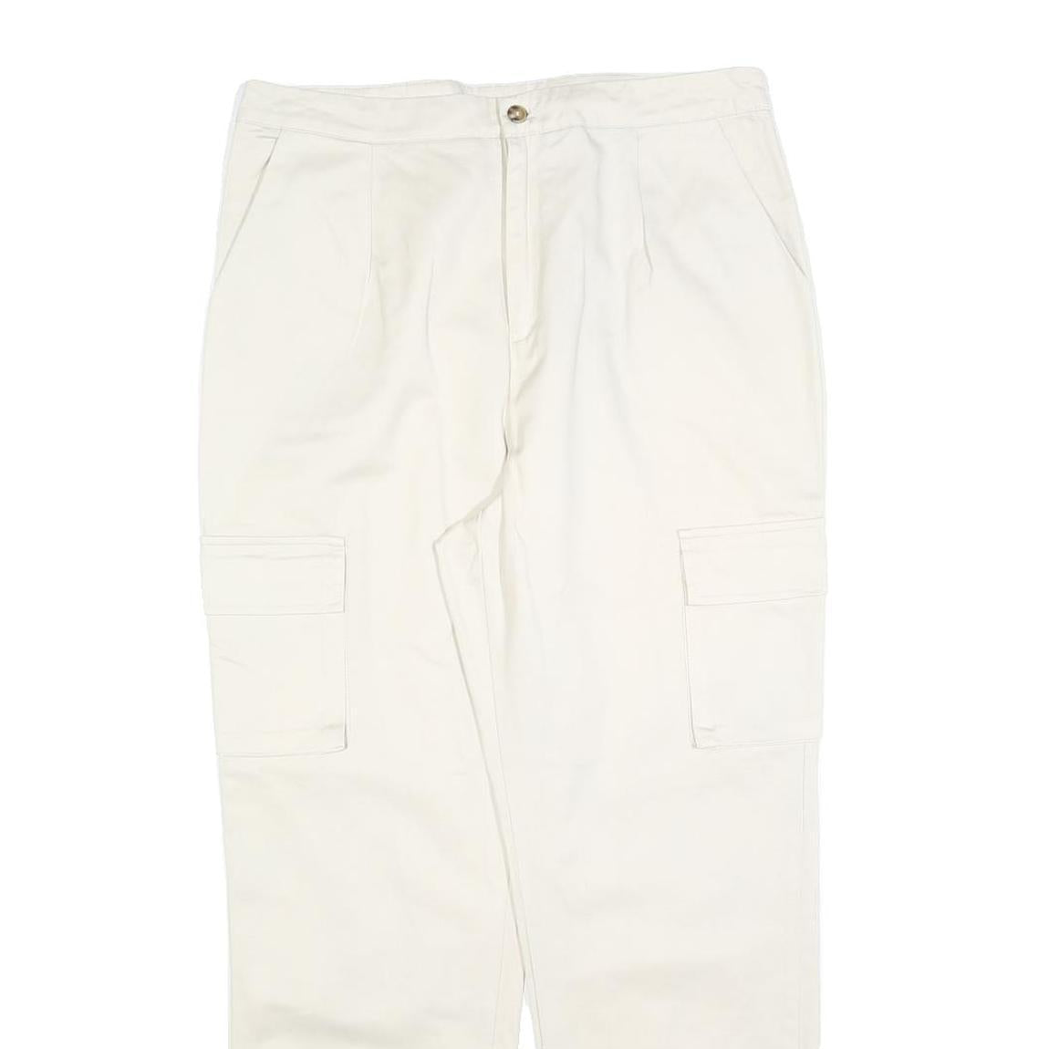 Womens Cotton Blend Slim Cargo Trousers White W32 L28 Elastic Hem Zip Closure
