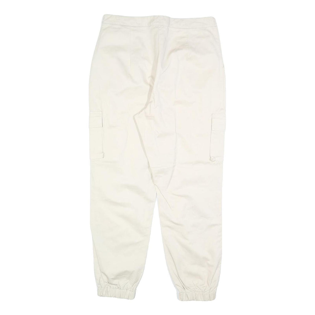Womens Cotton Blend Slim Cargo Trousers White W32 L28 Elastic Hem Zip Closure