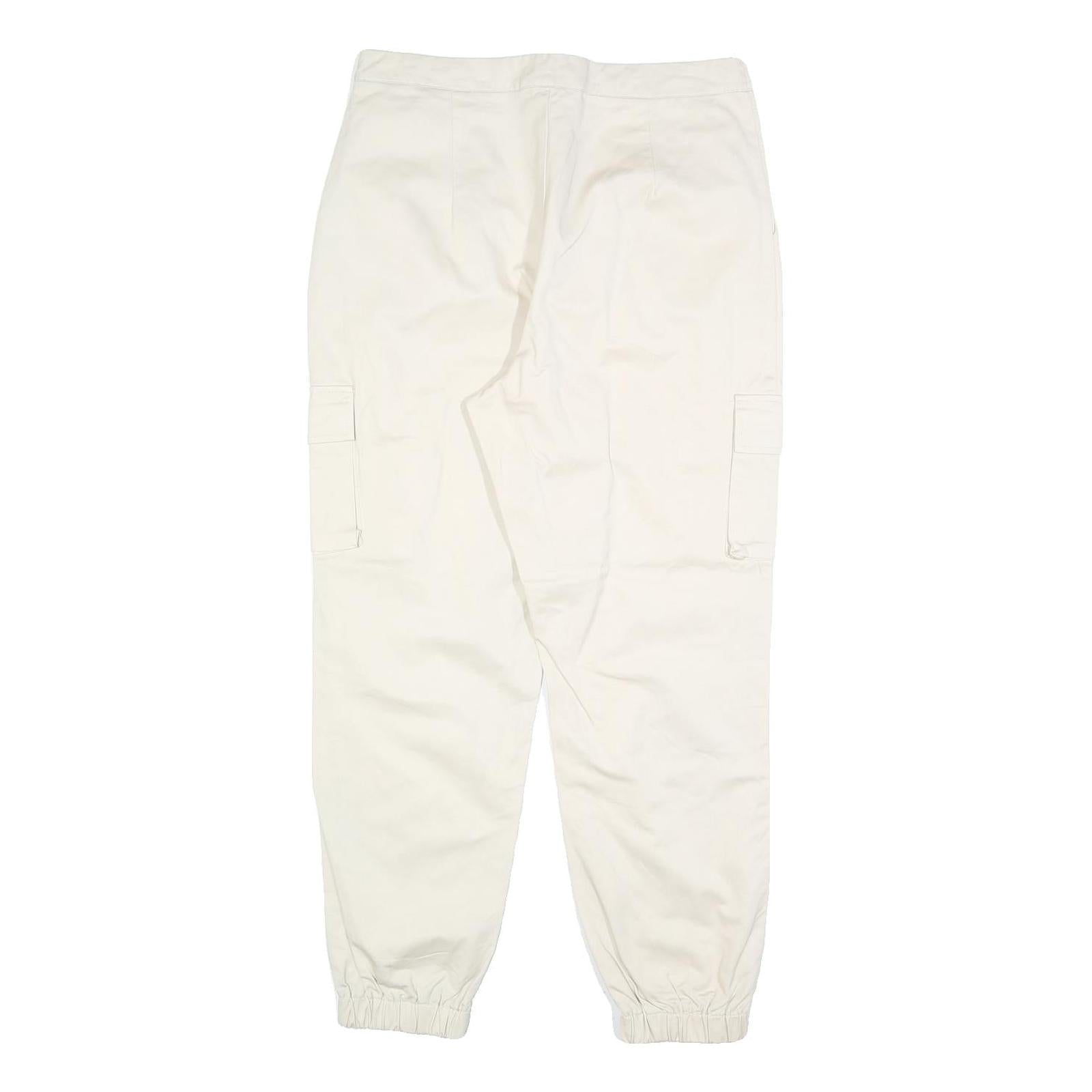 Womens Cotton Blend Slim Cargo Trousers White W32 L28 Elastic Hem Zip Closure