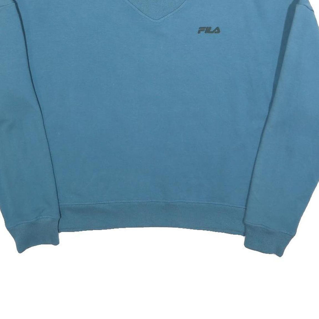 FILA Womens Blue V-Neck Sweatshirt UK 12 Cotton Blend Casual Pullover