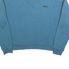 FILA Womens Blue V-Neck Sweatshirt UK 12 Cotton Blend Casual Pullover
