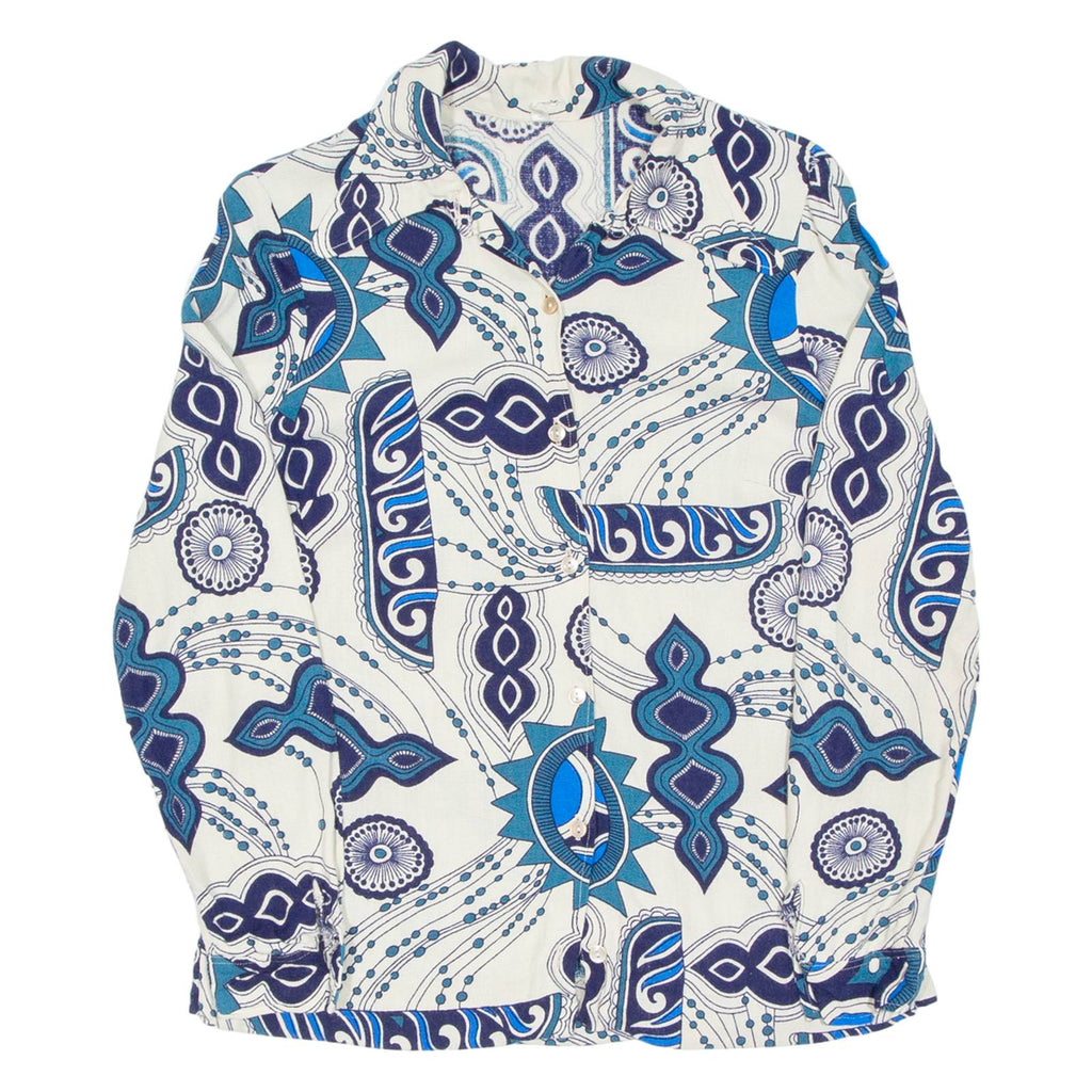 Womens Printed Blouse Blue Long Sleeve Crazy Pattern S