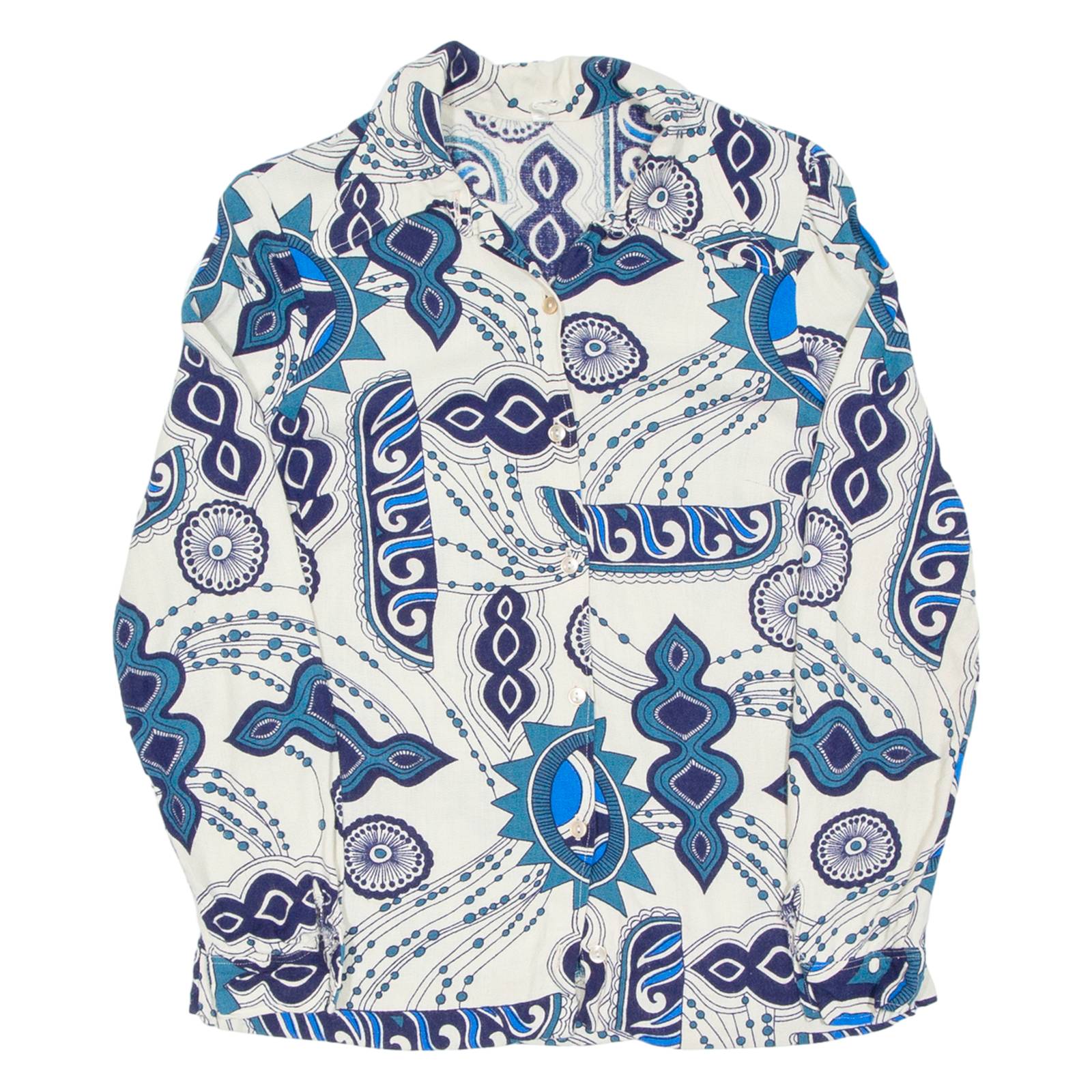 Womens Printed Blouse Blue Long Sleeve Crazy Pattern S