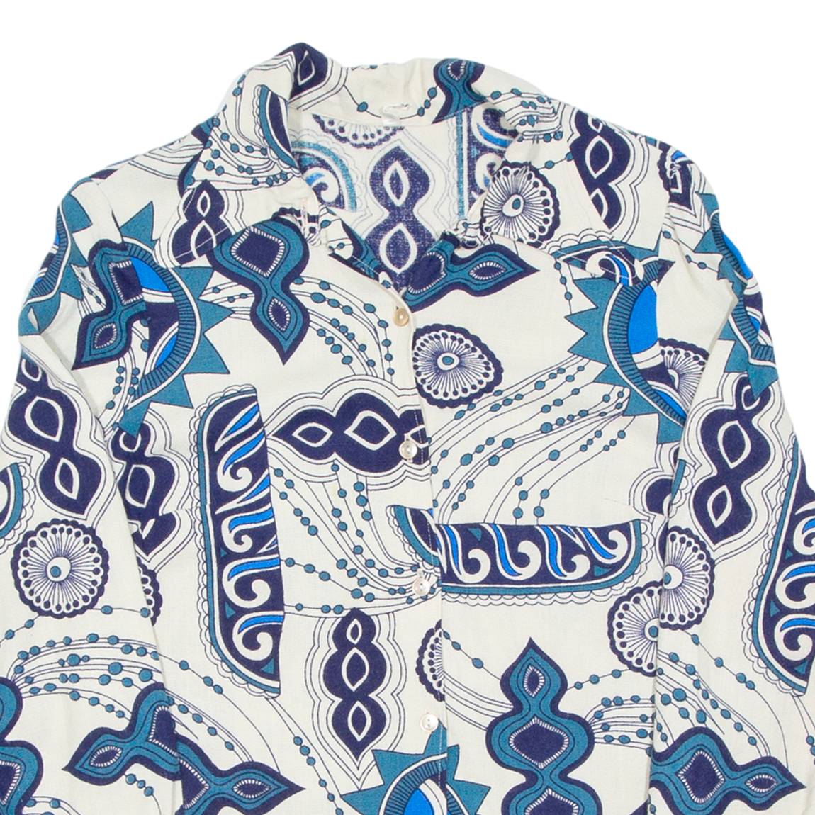 Womens Printed Blouse Blue Long Sleeve Crazy Pattern S