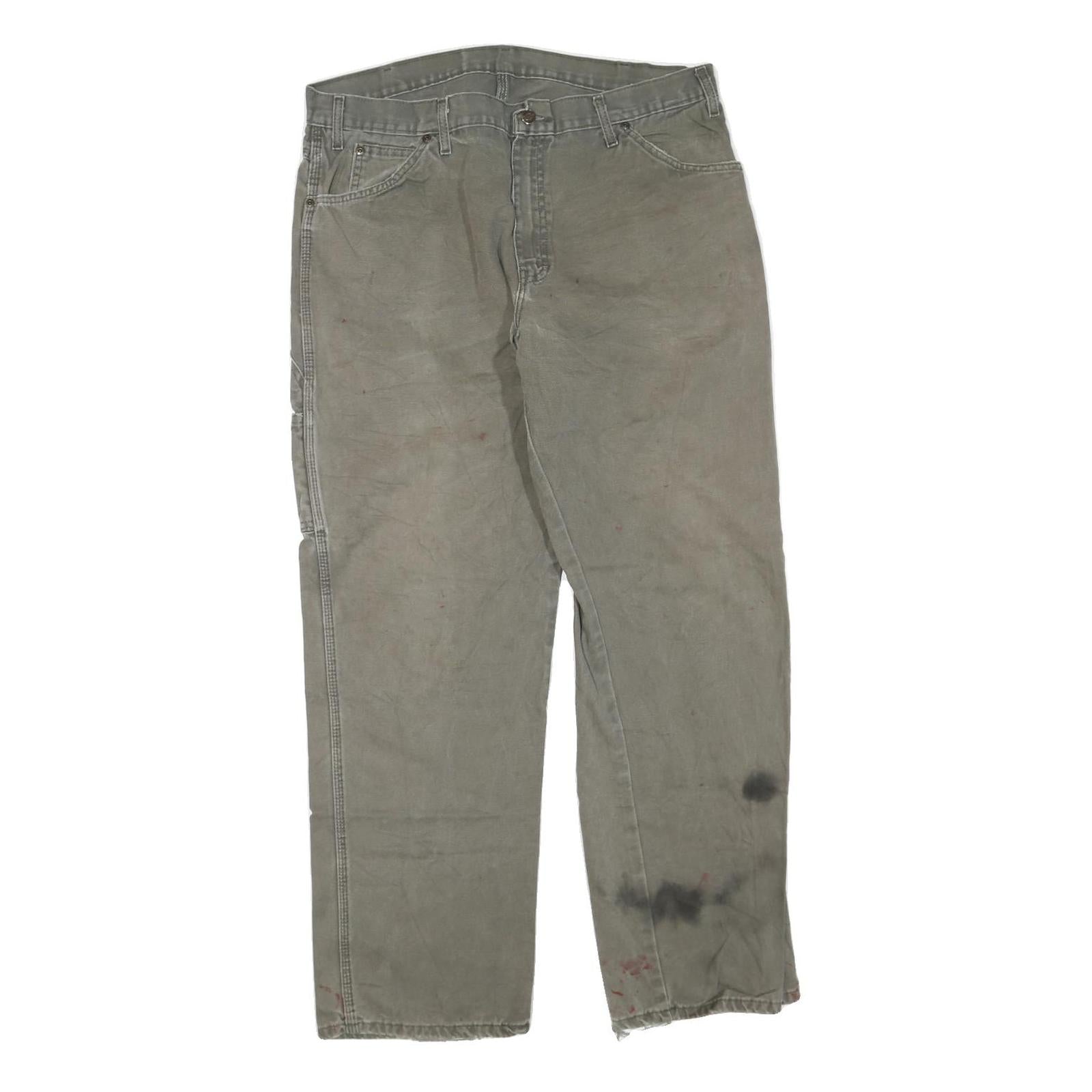 DICKIES Mens Regular Fit Workwear Jeans Beige Cotton Blend Zip W38 L32 Painter