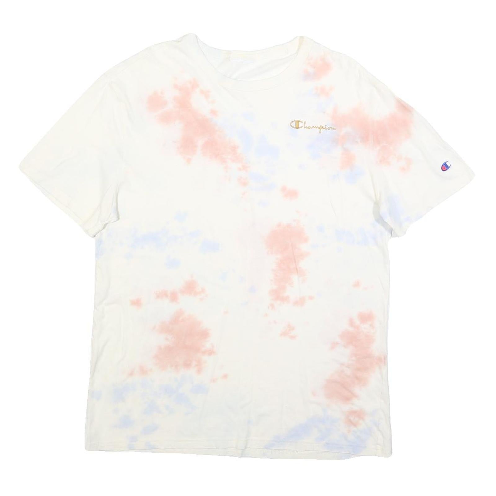 CHAMPION Mens White & Pink Tie Dye T-Shirt L Short Sleeve Crew Neck Casual