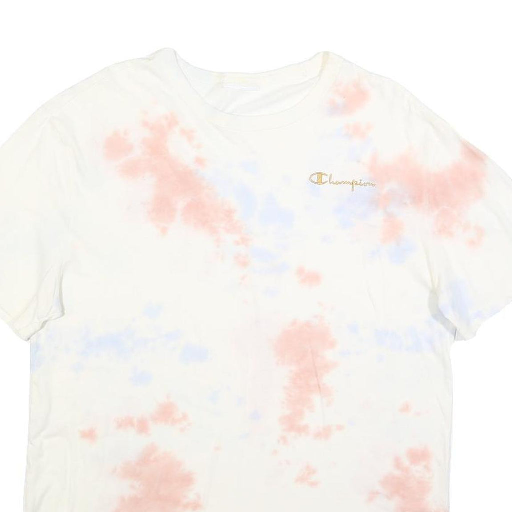 CHAMPION Mens White & Pink Tie Dye T-Shirt L Short Sleeve Crew Neck Casual
