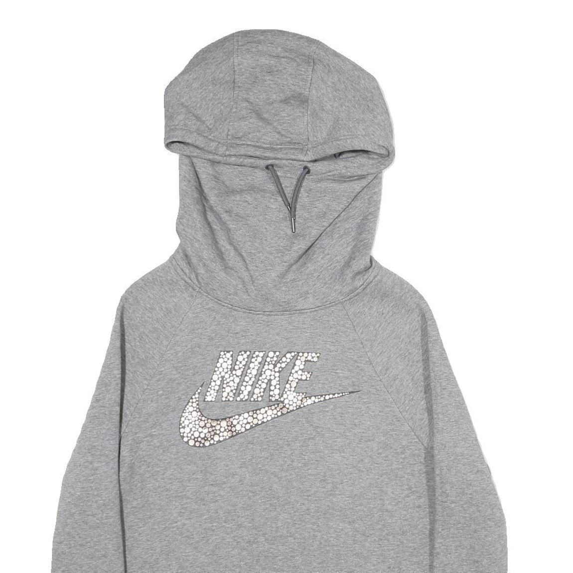 NIKE Womens Grey Hoodie L Cotton Blend Pullover Casual Sportswear