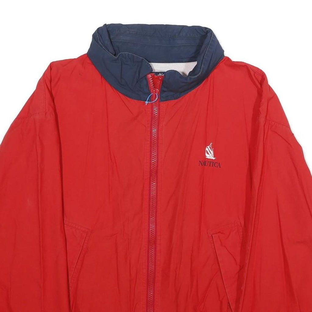 NAUTICA Mens Red & Navy Cotton Zip Jacket L Lightweight Sailing Graphic