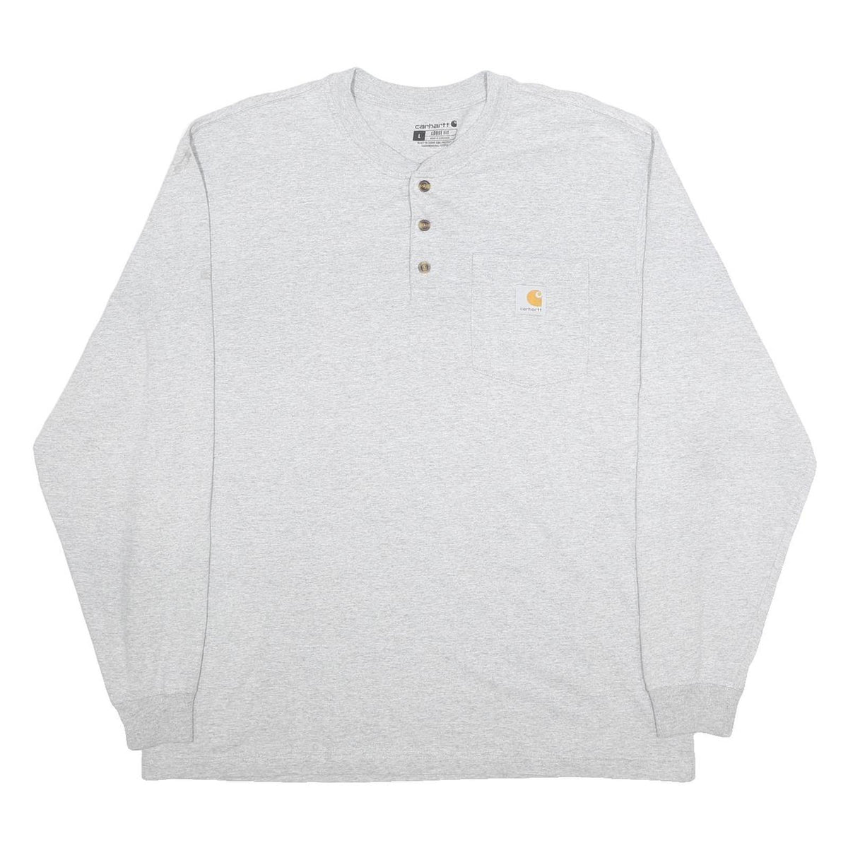 CARHARTT Mens Grey Henley Long Sleeve T-Shirt L Cotton Blend Pocket