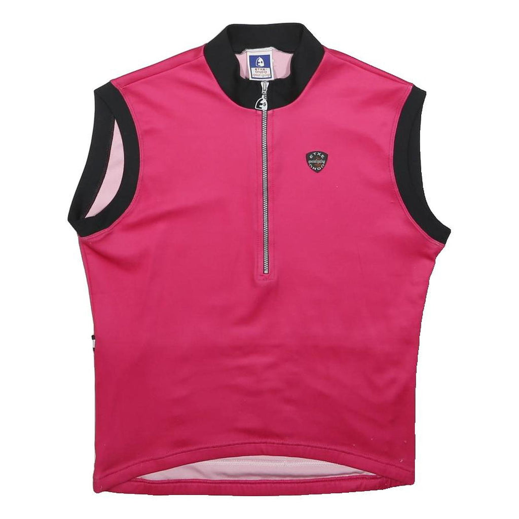 ETXEONDO Womens Pink & Black Sleeveless T-Shirt L Zip Collar Cycling Top