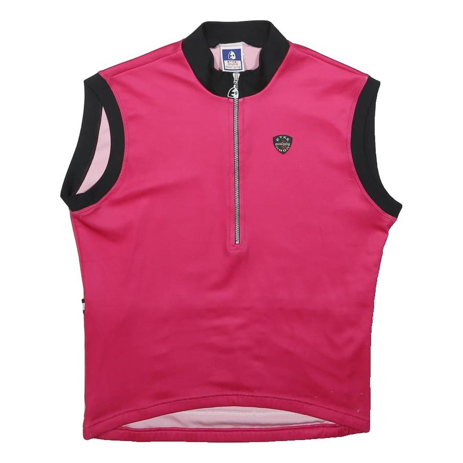 ETXEONDO Womens Pink & Black Sleeveless T-Shirt L Zip Collar Cycling Top