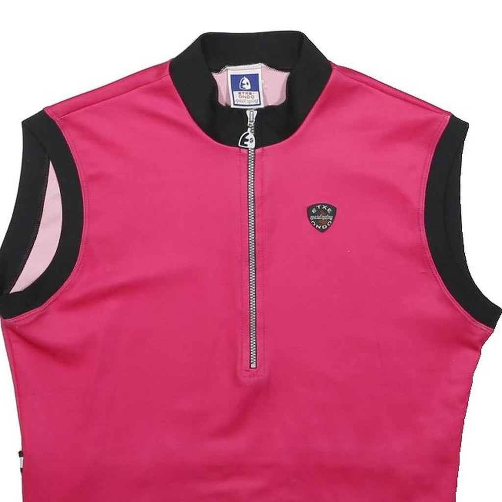 ETXEONDO Womens Pink & Black Sleeveless T-Shirt L Zip Collar Cycling Top