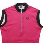 ETXEONDO Womens Pink & Black Sleeveless T-Shirt L Zip Collar Cycling Top