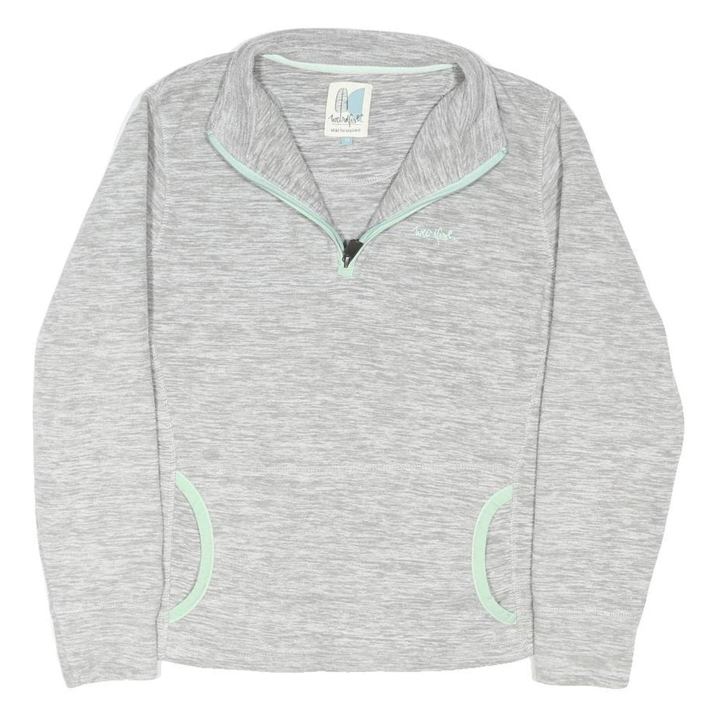 WEIRD FISH Womens Grey & Mint Patterned Jumper Pullover Crew Neck Rib Knit UK 14
