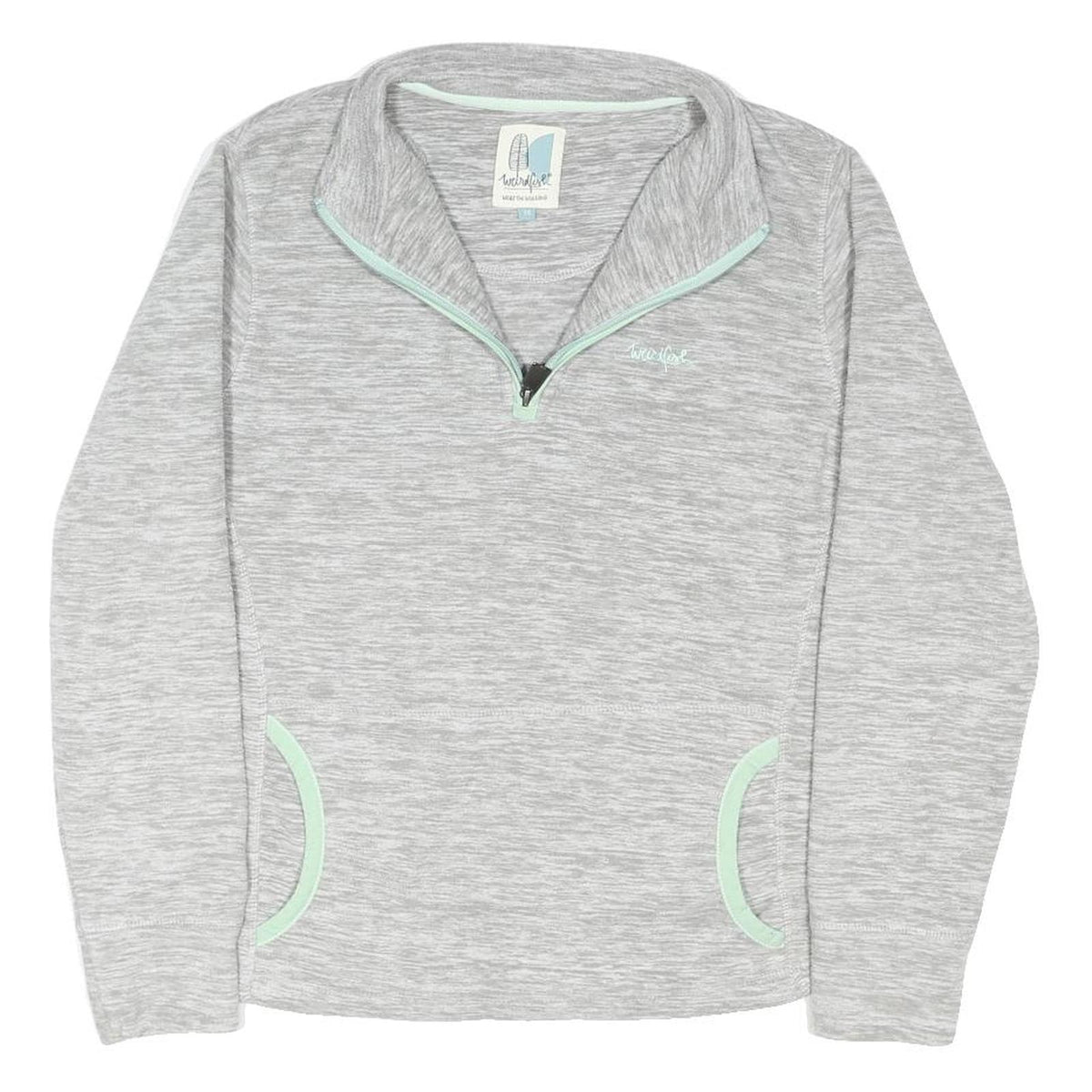 WEIRD FISH Womens Grey & Mint Patterned Jumper Pullover Crew Neck Rib Knit UK 14