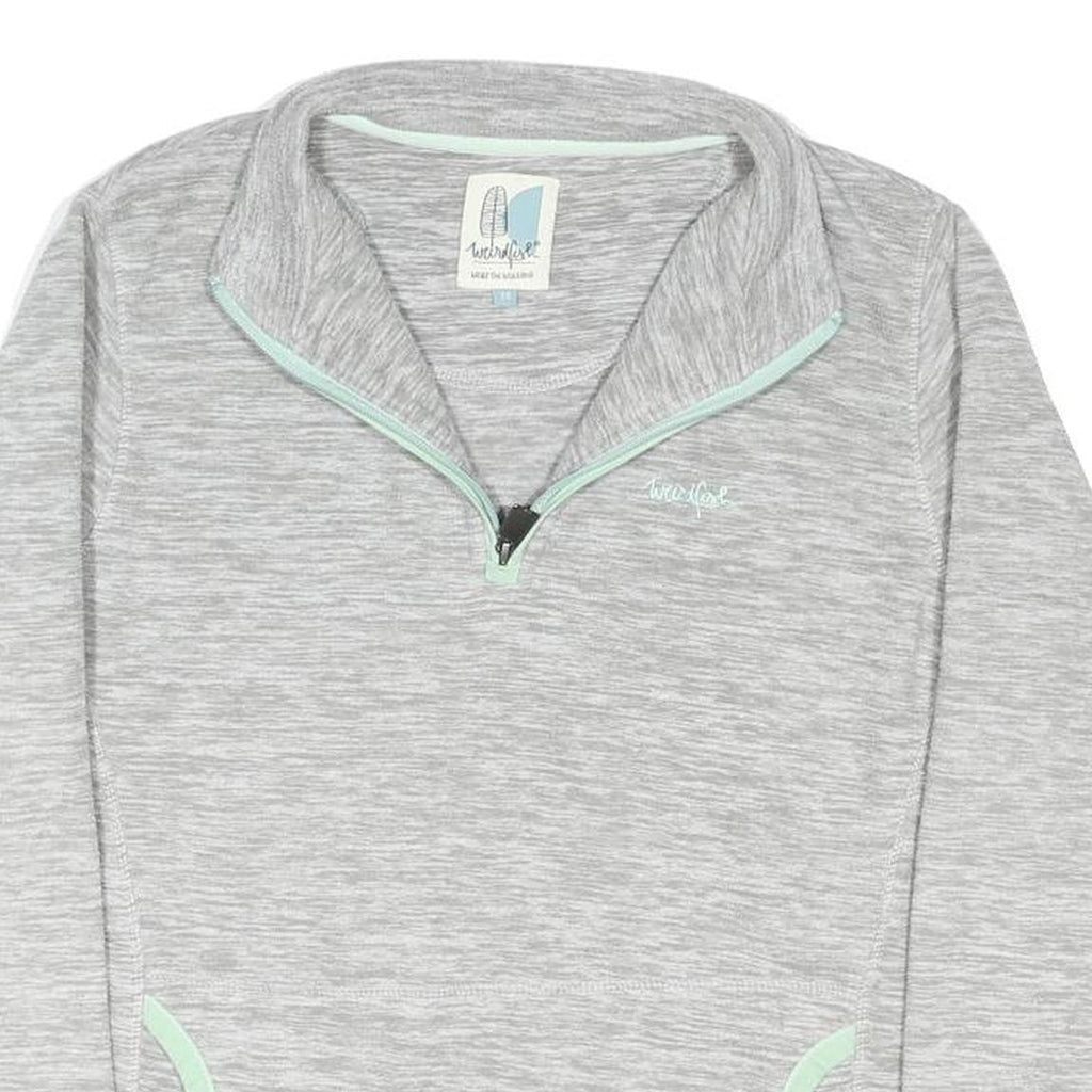 WEIRD FISH Womens Grey & Mint Patterned Jumper Pullover Crew Neck Rib Knit UK 14