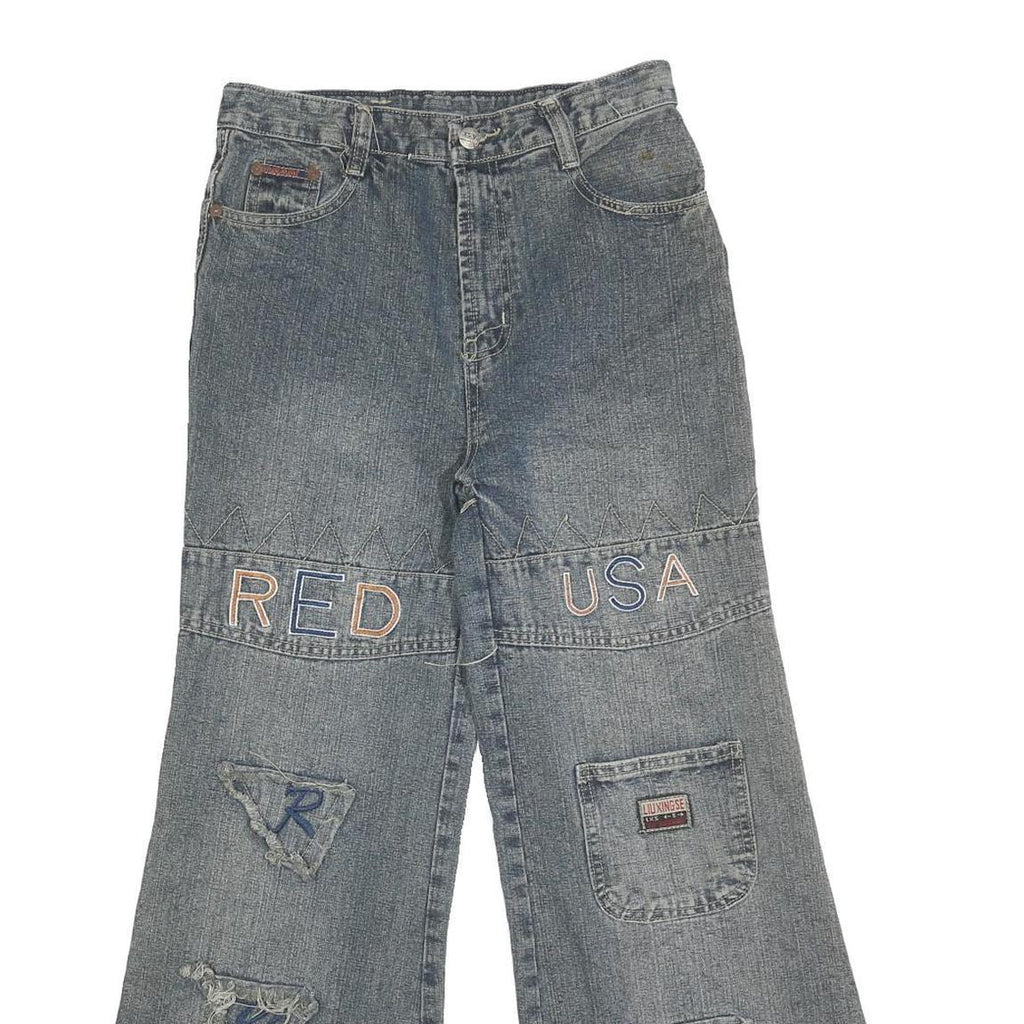 Womens Relaxed Blue Denim Jeans W29 L27 Zip Patchwork Relaxed Fit Casual