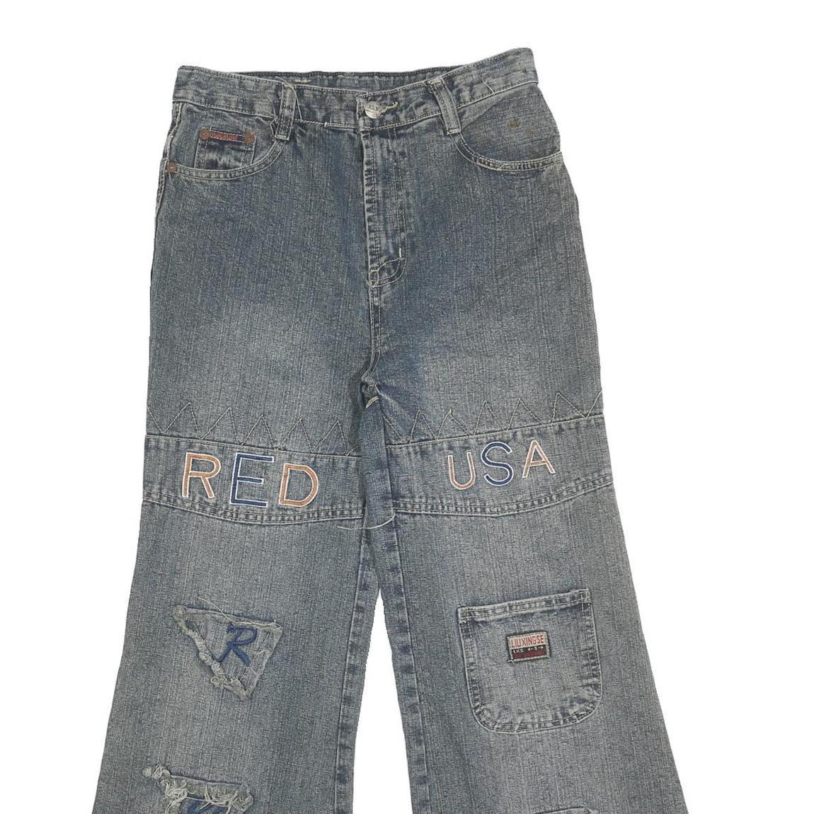 Womens Relaxed Blue Denim Jeans W29 L27 Zip Patchwork Relaxed Fit Casual