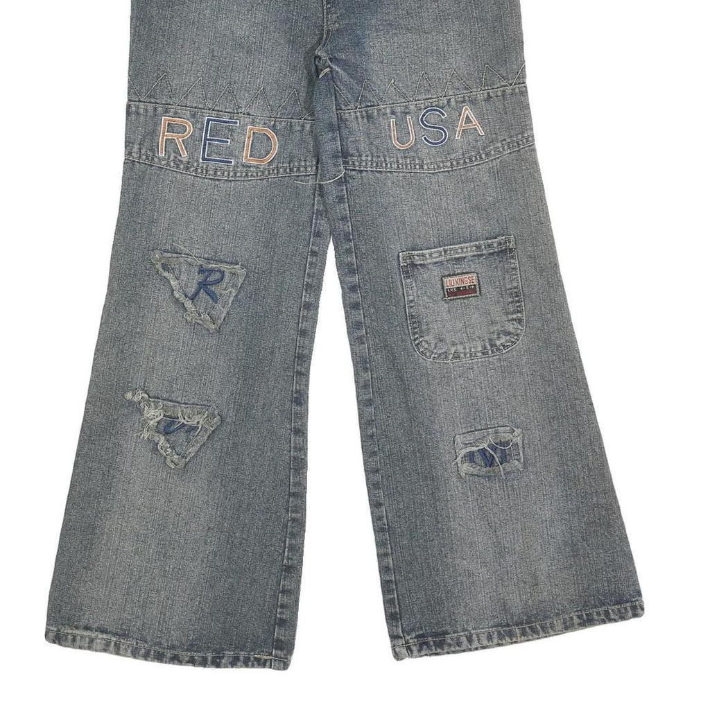 Womens Relaxed Blue Denim Jeans W29 L27 Zip Patchwork Relaxed Fit Casual