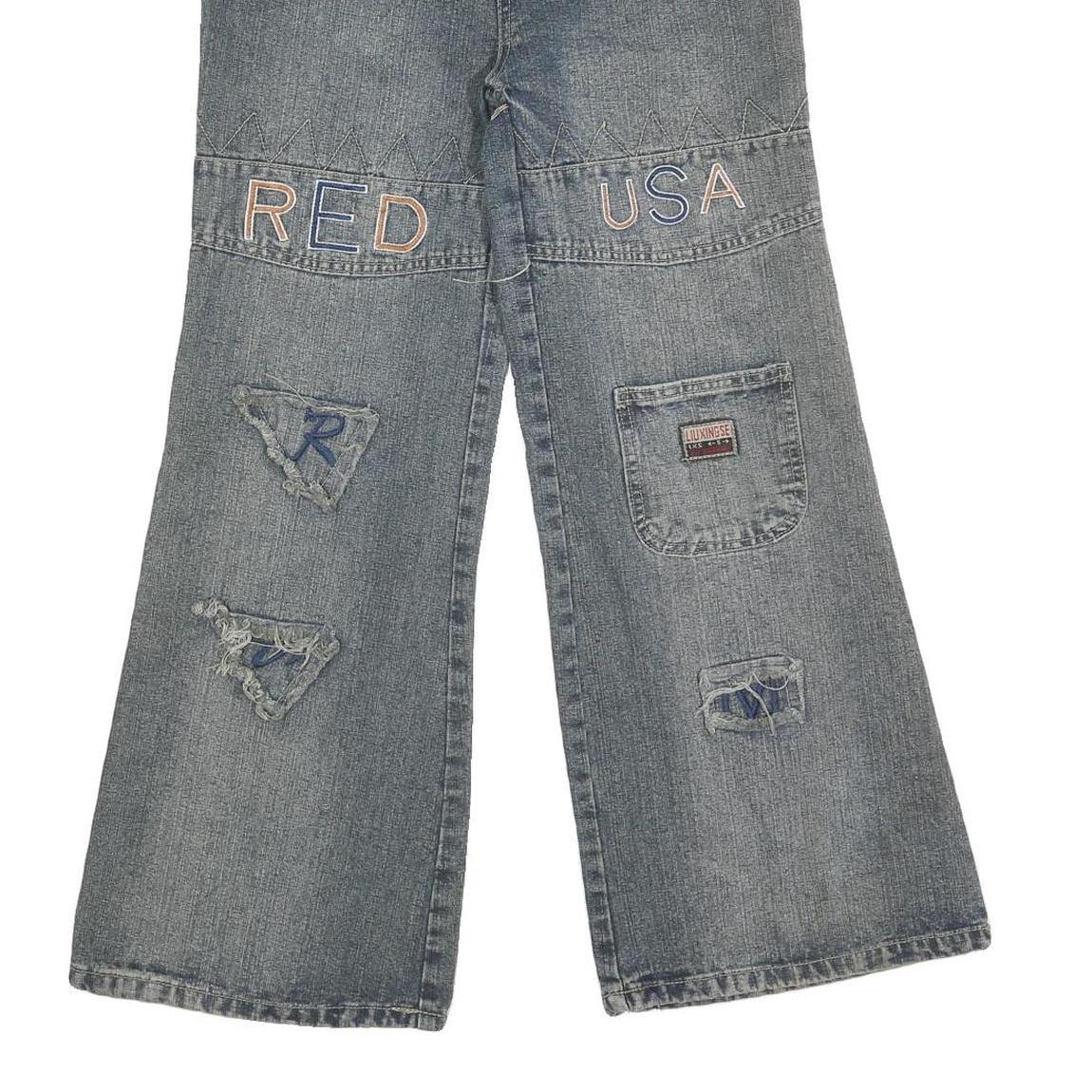 Womens Relaxed Blue Denim Jeans W29 L27 Zip Patchwork Relaxed Fit Casual