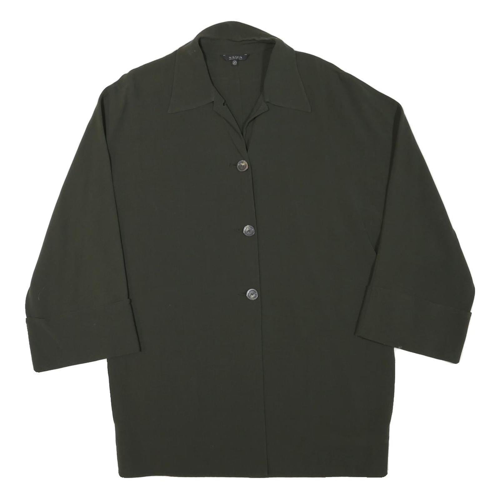 KRIZIA Womens Green Wool Blend Jacket L Button Plain Classic Fit Long Sleeve