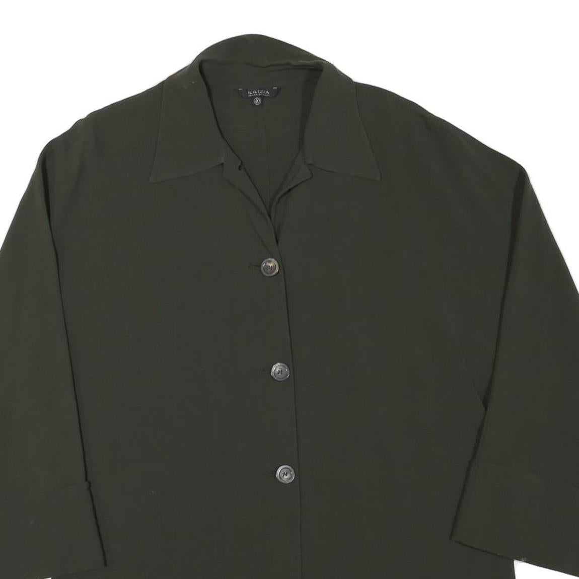 KRIZIA Womens Green Wool Blend Jacket L Button Plain Classic Fit Long Sleeve