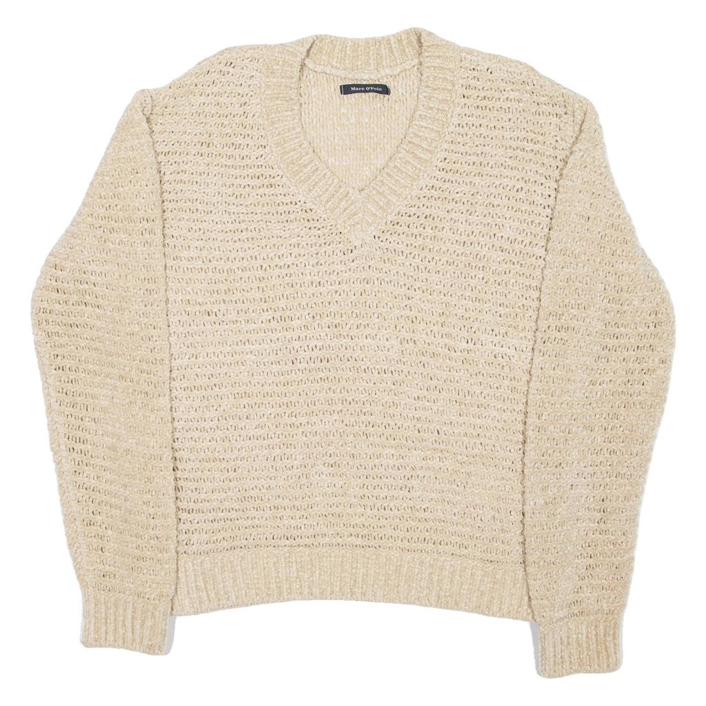MARC O'POLO Womens Jumper Beige V-Neck Open Knit XS