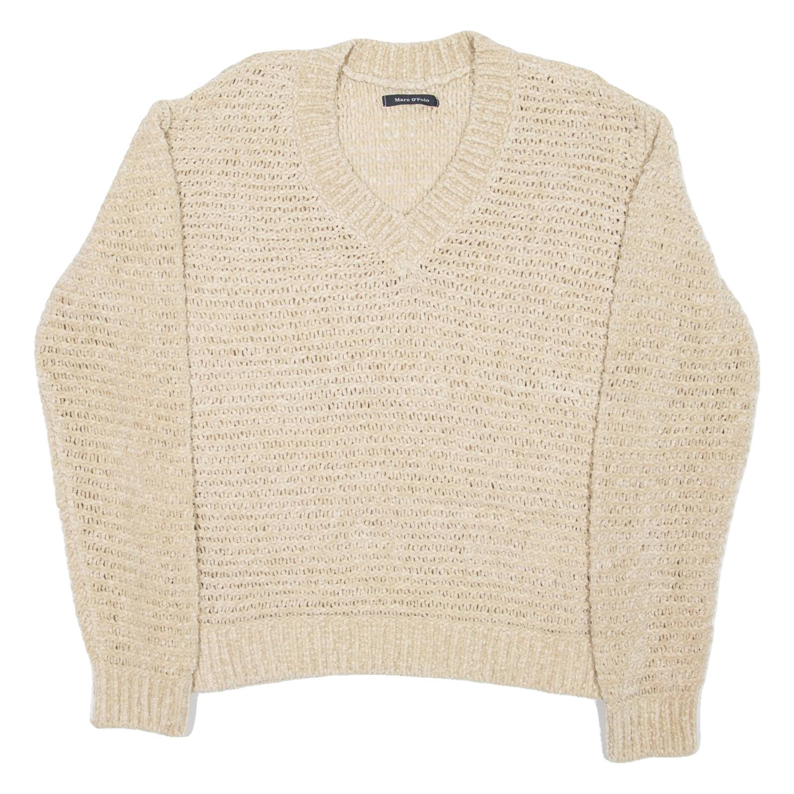MARC O'POLO Womens Jumper Beige V-Neck Open Knit XS