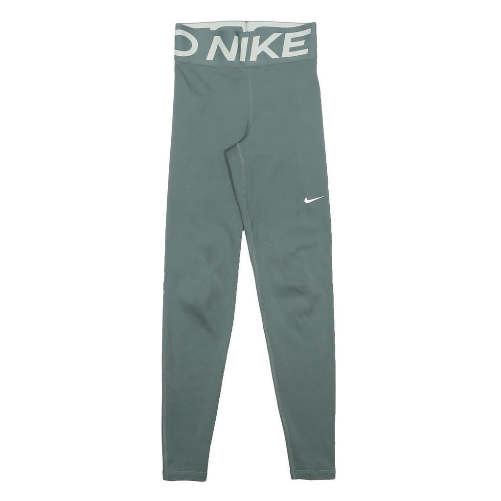NIKE Womens Leggings Green Slim Skinny XXS W22 L26 Swoosh Logo Sports Gymwear