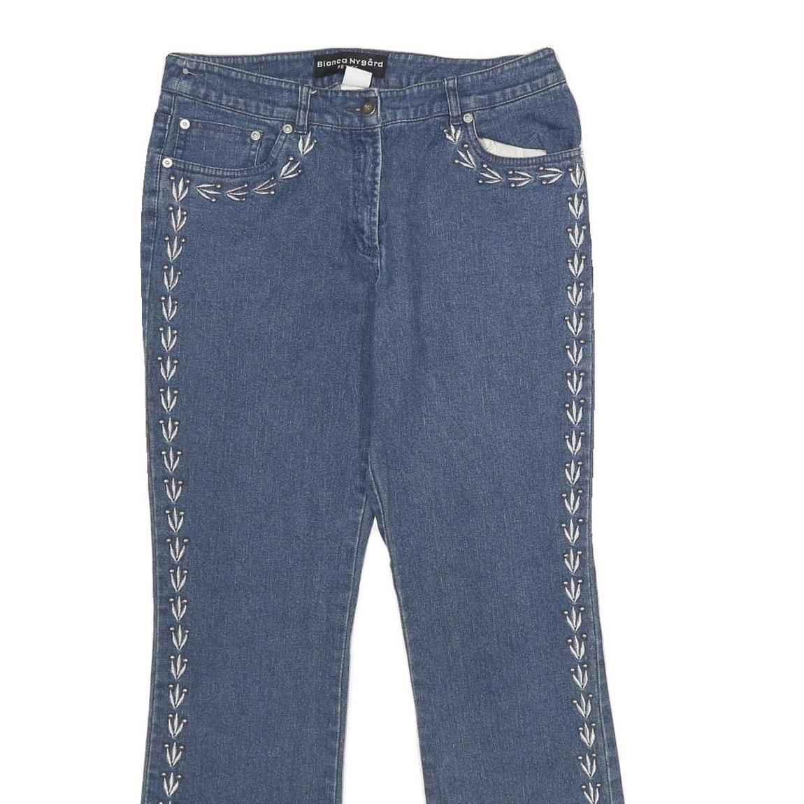 BIANCA NYGARD Womens Regular Fit Blue Denim Jeans W30 L30 Embroidered Detail