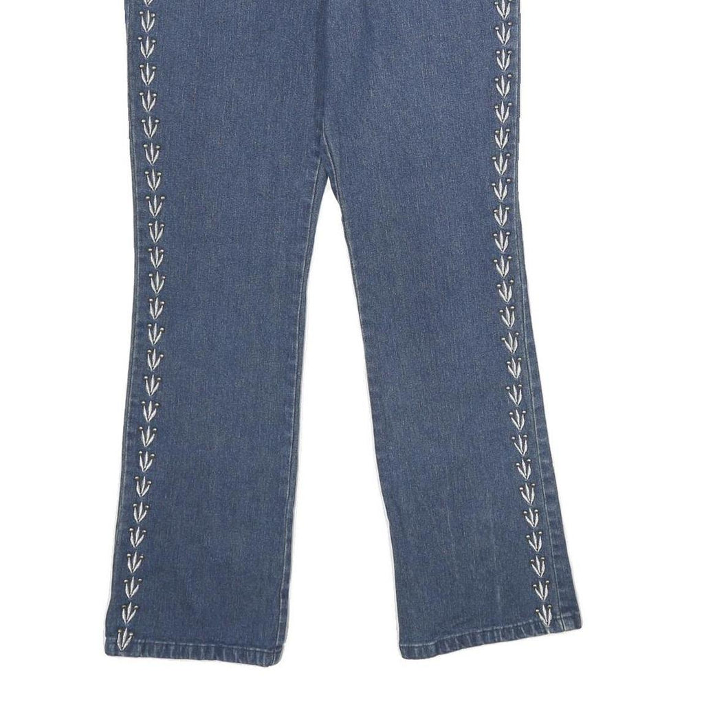 BIANCA NYGARD Womens Regular Fit Blue Denim Jeans W30 L30 Embroidered Detail