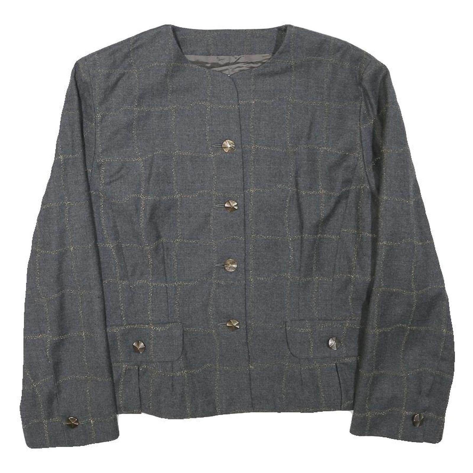 Onnochiaro Womens Grey Wool Blend Button Jacket S Check Pattern
