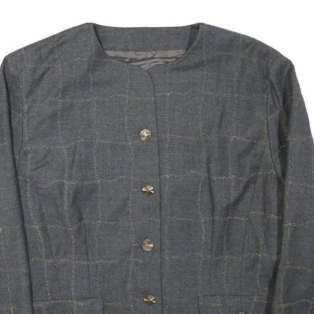 Onnochiaro Womens Grey Wool Blend Button Jacket S Check Pattern